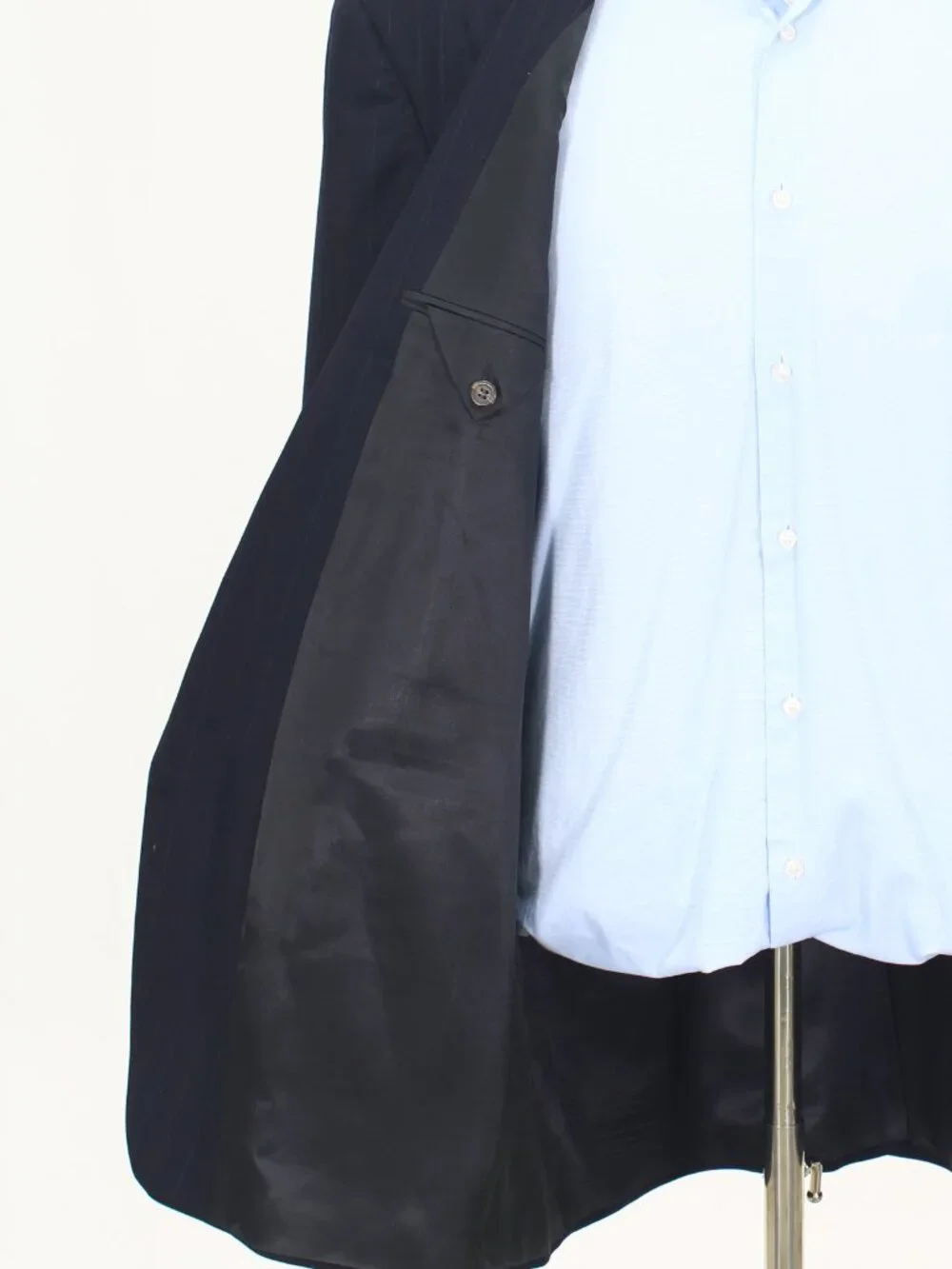 Vintage 1990s 46R 38x31 Navy Full Suit 2-Button Stripe R945